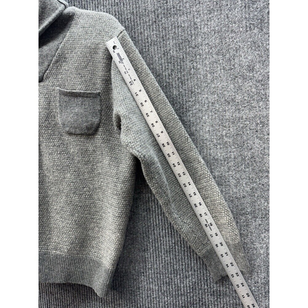 J Crew 100% Lambswool Sweater Mens Large Gray Knit Shawl Collar Button Pocket - Picture 8 of 9
